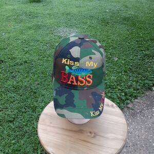 Kiss My Bass Baseball Cap Camo/Primary Colored Embroidered Cotton